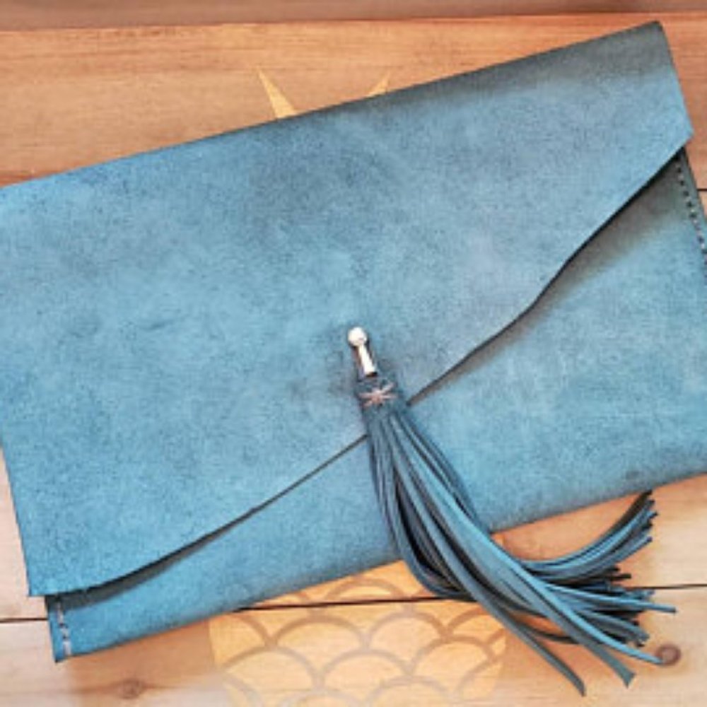 ScapeGrace Designs Teal Blue Leather Suede Clutch